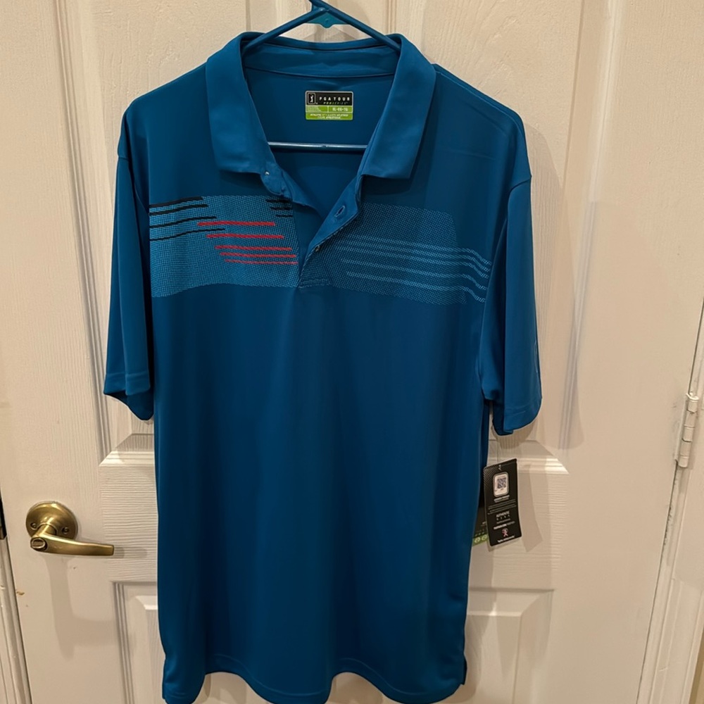 PGA Tour Mens Polo Golf Shirt Size XL Mykonos Blue Short Sleeve Active Fit